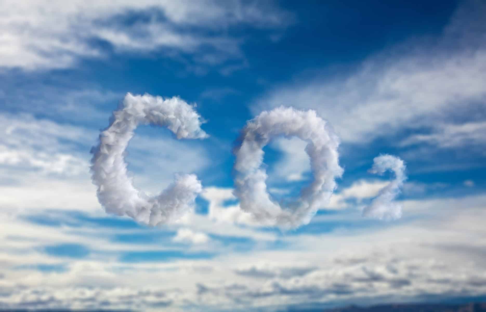 CO2 letters in cloud form, blue sky