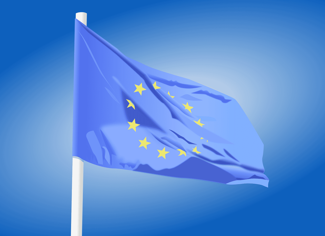 European Union flag waving on pole