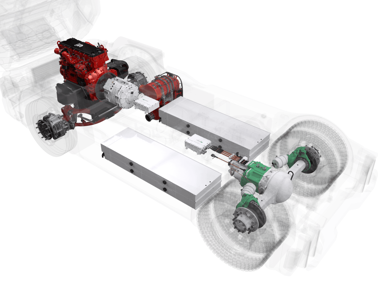 Transparent truck showing internal components.