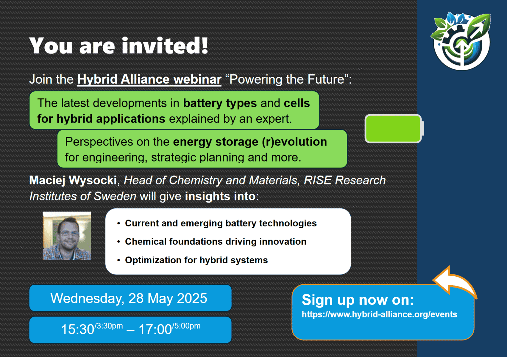 Join Hybrid Alliance webinar on battery technology insights.