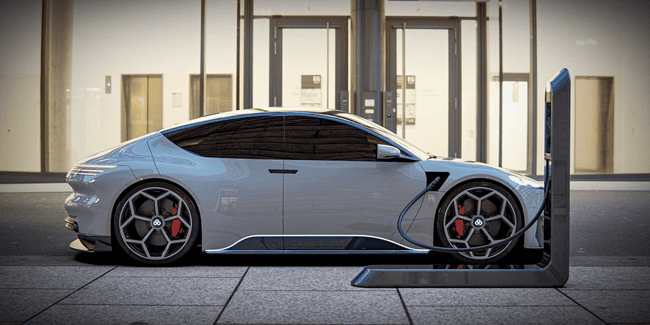 Electric sports car charging at station